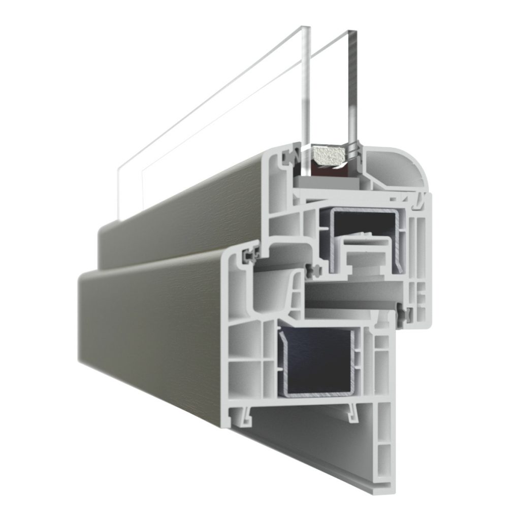 Sezione tecnica profilo finestra Serena in PVC con rinforzi antieffrazione e isolamento termico-acustico