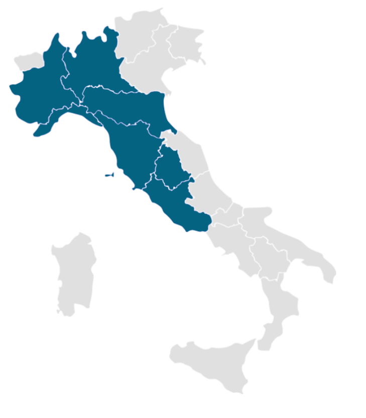 Mappa delle regioni italiane servite da Finestra Italia